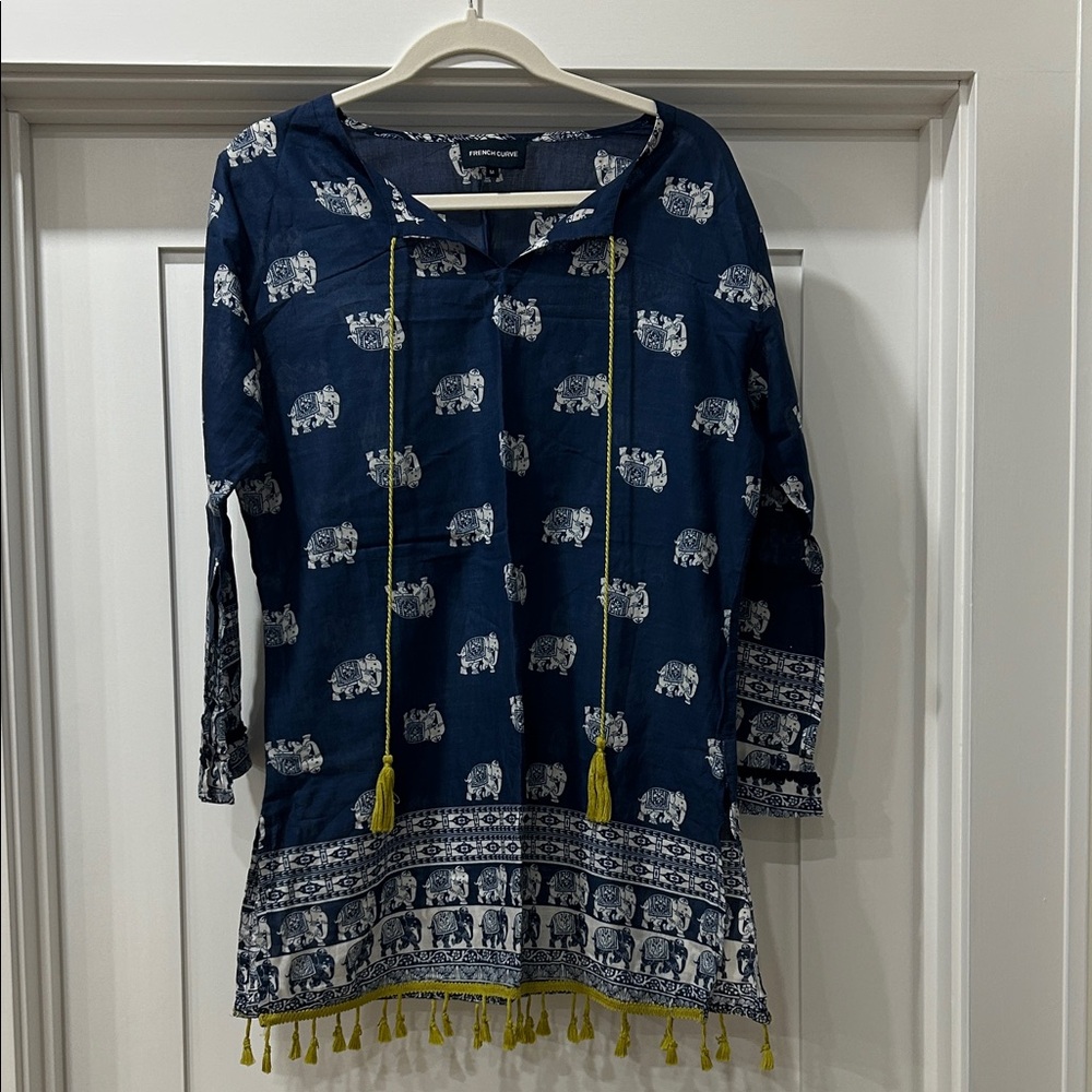 Navy Elephant Print Swim Coverup